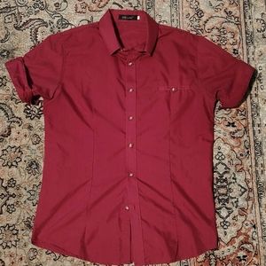 Burgundy button down shirt short sleeve